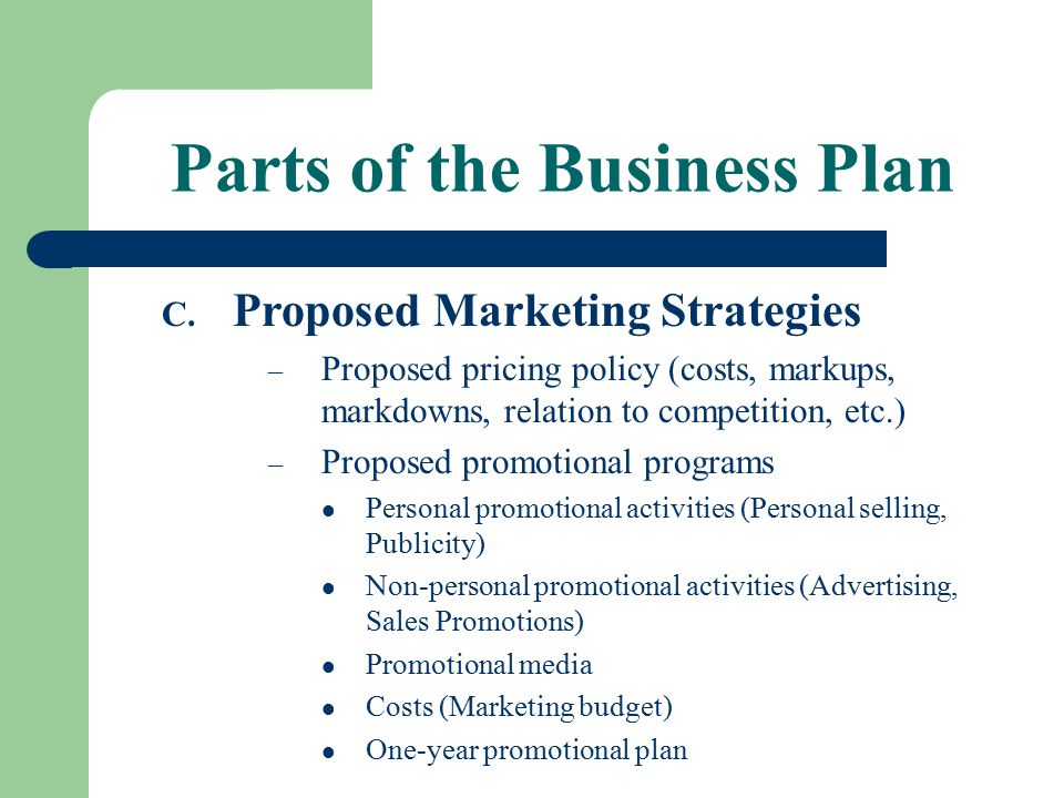business plan pricing policy examples